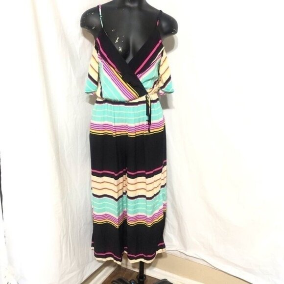 RUSH Jumpsuit Cold Shoulder Romper Multi-color Stripe Colors size Small - Picture 2 of 10